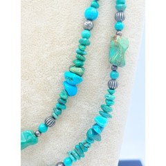 Early 2000s Carolyn Pollack Relios Turquoise Nugget Necklace – 35″ Long Strand