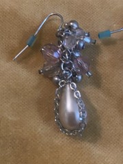 Champagne/Silver Tone Dangle Faux Tear Drop Pierced Earrings W/ Clusters