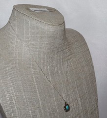 Vintage Sterling Silver OC Petite Turquoise Pendant Necklace 17 inches