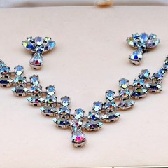B David Vintage 1950s Aurora Borealis Rhinestone Necklace Earring Set with Box