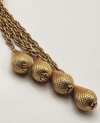 Vintage Gold Tone Lariat Necklace Adjustable Slider Bead Tassel Drop Statement