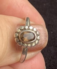 Sterling Silver 925 Smoky Quartz Ring, Handmade Bezel Set Oval Beaded Halo S 6.5