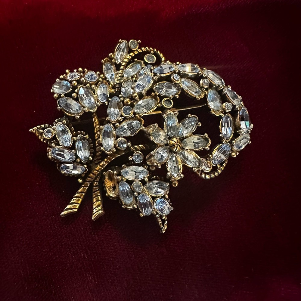 Vintage Hollycraft Corp 1953 Blue Rhinestone Brooch 2.5” Signed