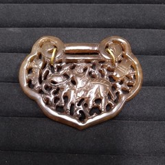 Carved Brown Stone Pendant Gold Tone