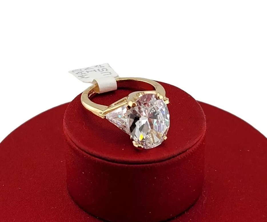 Vtg Sz 7 Ring Oval Triangle Cubic Zirconia 18KGE Gold Electroplate Jewelry USA