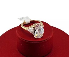 Vtg Sz 7 Ring Oval Triangle Cubic Zirconia 18KGE Gold Electroplate Jewelry USA