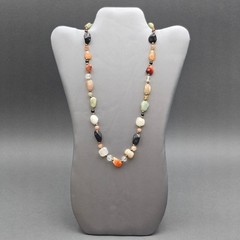 Vintage Multi Gemstone Beggar Bead Necklace 20″ Natural Stone Brass Accents