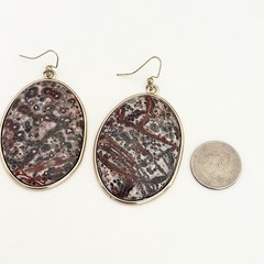 Big Leopard Skin Jasper Cabochon Chunky Stone Huge Oval Drop Statement Earrings