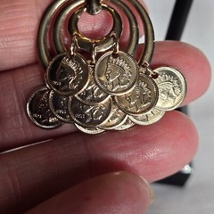 Vtg Faux Mercury Dime Coin Dangle Hoop Screw Back Earrings 2″ Drop
