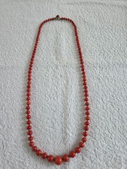 Antique Genuine Natural 100% Undyed Red Mediterranean Coral Beads Necklace