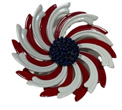 Patriotic Enamel Flower Power Brooch Pin Red White Blue Swirls 60s Daisy USA VTG