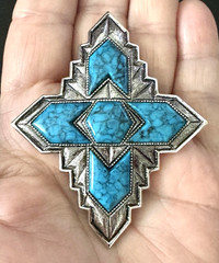 SARAH COVENTRY Signed, Vintage 1974, Faux Turquoise, “Inca” Brooch.