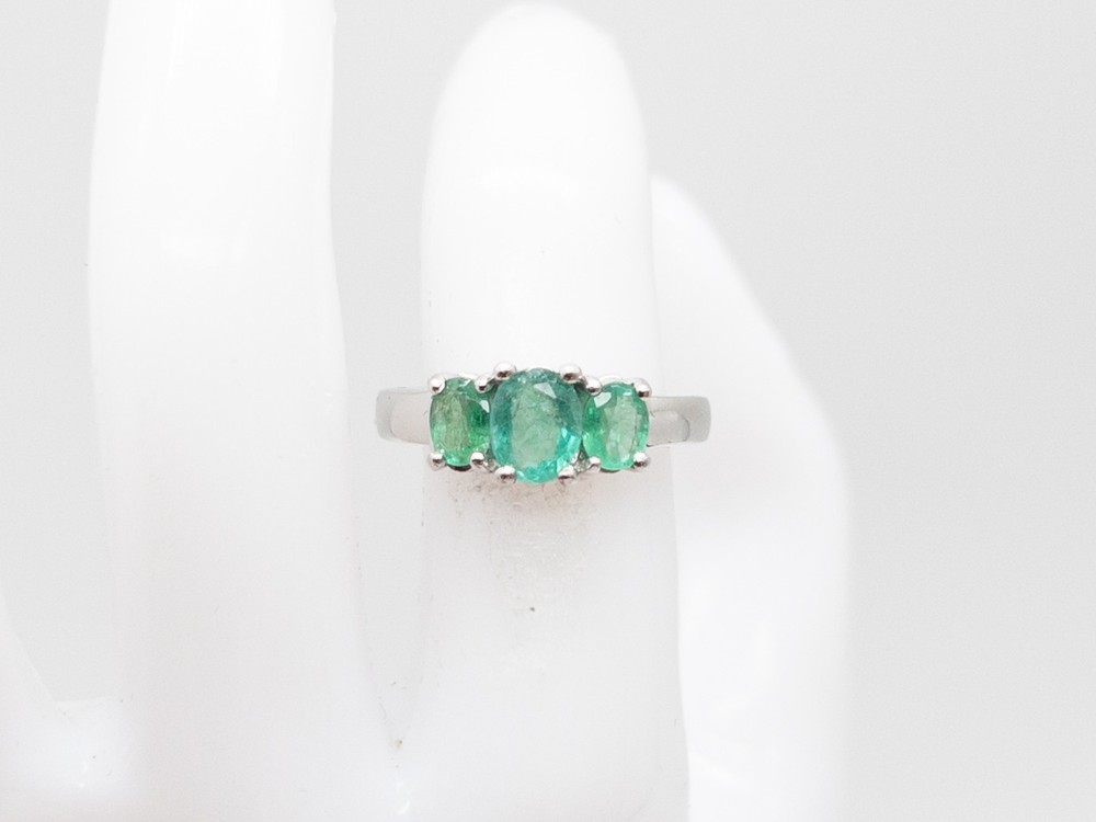 $7000 3 Stone 2.30ct Natural Colombian Emerald Platinum Band Ring 8g