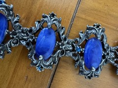 VTG Victorian Revival Selro Selini Blue Marbled Lucite Pot Metal Bracelet