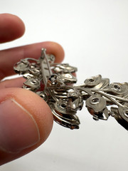 Vintage Smoky Gray AB Rhinestone Floral Spray Brooch Pin Silver Tone 3″ Unsigned
