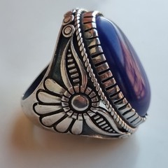 Ancient Vintage Victorian Ring Sterling Silver Lapis Lazuli Stone – Size 9.5