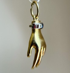 Antique Vintage 14K Gold Platinum Palladium Hand Pendant w Diamond Sapphire Ruby