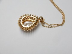 Vintage CZ Layered Teardrop Pendant Gold Tone Necklace 17″ Chain