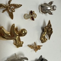 GOLD/SILVER TONE ANGEL BIRD MINI FIGURAL PIN LOT 21pc FEW BIRTHSTONE RHINESTONE