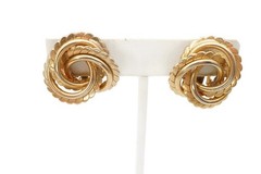 Vintage Clip On Earrings Gold Tone Textured Knot