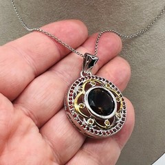 Sterling Silver 925 Open Work Crystal Round Signed NF Pendant Chain Necklace JTV