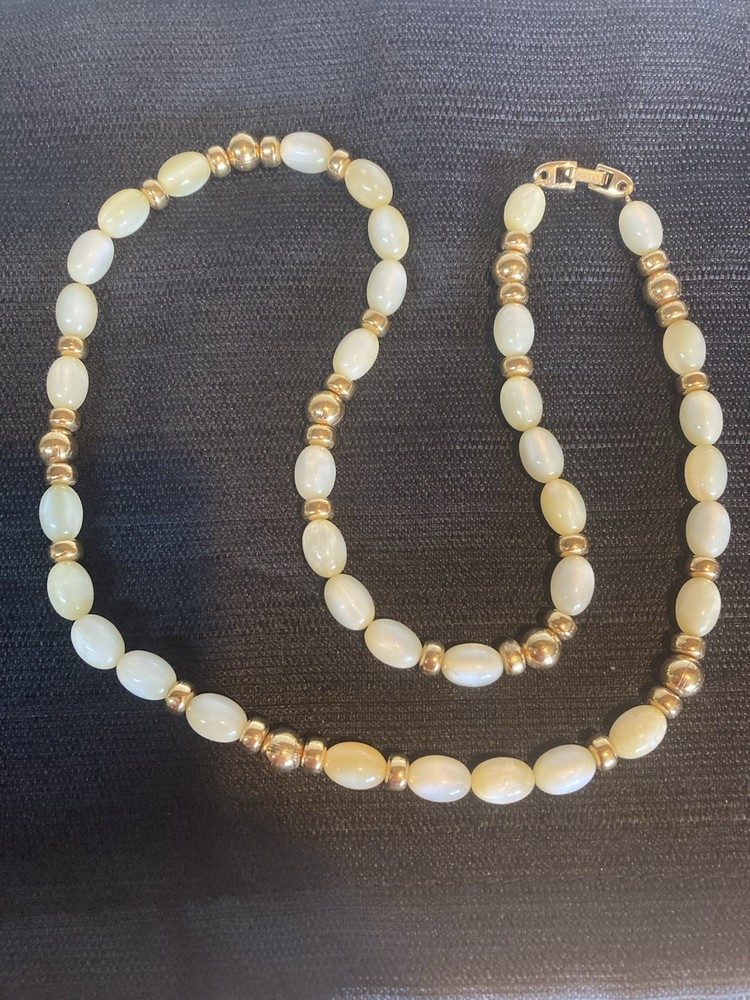 Vintage Napier Lucite Moon Glow Bead Necklace 28 in
