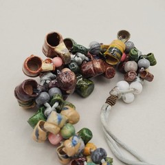 Vintage Folk Art Pottery Mug Bead Necklace Ceramic Tankard Bib Statement Boho