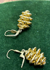 PINECONE EARRINGS Goldtone LeverBack Pierced Stacked Wire Dangles Germany