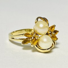 Vintage 14K Yellow Gold Twin 5.5mm Pearl 0.60ctw Citrine Size 8.25 Ring 4.3g