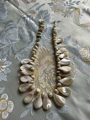 Vintage Mother Of Pearl Fringe Collar Choker Necklace Japan Mid Century
