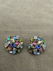 1950’s HOLLYCRAFT signed Multicolor Pastel Rhinestones Earrings READ