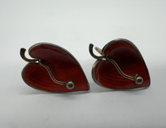 VTG Einar Modahl Norway Sterling Red Enamel Leaf Screw Back Earrings 8.2g #bad