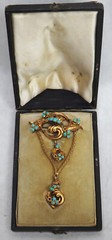 ANTIQUE 18K GOLD & TURQUOISE c.1880’s BROOCH IN FITTED CASE