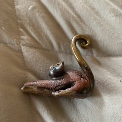 handmade pottery cat figurine 2 in long