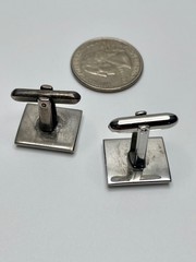 Vintage LaMode Sterling Silver Cufflinks Mid Century Etched Leaf Accent Square