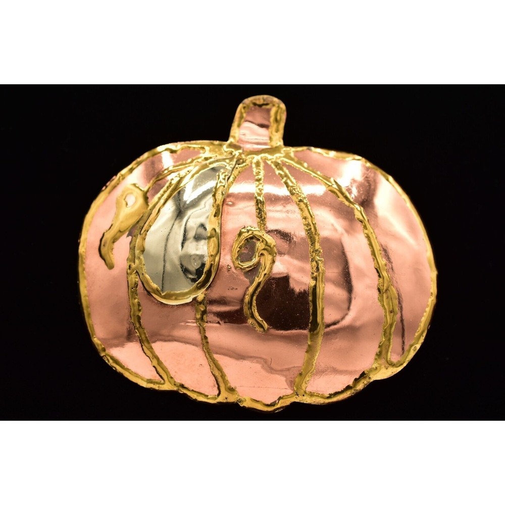 Vintage 3″ Brutalist Pumpkin Pin Brooch Pendant Large Copper Gold Chunky BinJ