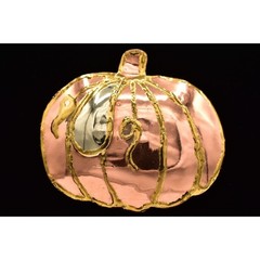 Vintage 3″ Brutalist Pumpkin Pin Brooch Pendant Large Copper Gold Chunky BinJ