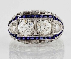 Art Deco Style Lab Created Diamond & Sapphire 14K White Gold FN Engagement Ring