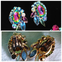 Juliana Rhinestone BRACELET BROOCH EARRING SET Book Pcs Watermelon Vitrail Rare