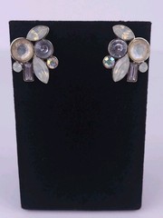 Vintage Retro Style Cluster Aurora Borealis Rhinestone Cluster Stud Earrings