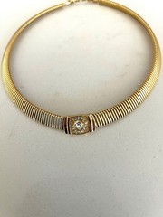 Vintage Christian Dior Clear Rhinestones Choker Necklace Gold Plated 16.5″