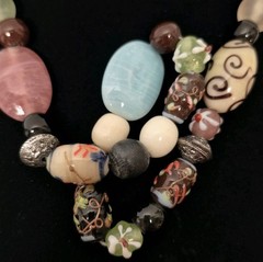 Single Strand Art Glass Multicolor Chunky Statement Long Necklace Maximalist Vtg