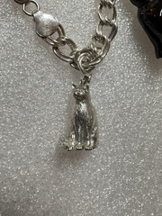 Unique Cat Charms Sterling Silver And Black Cat Italian Double Curb 925 Bracelet