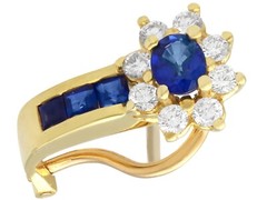 Vintage 1.50Ct Sapphire and 0.68Ct Diamond, 18k Yellow Gold Earrings Circa 1980