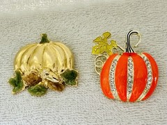 Gold Tone Autumn Fall Enamel Pumpkin Pin Brooch Lot p124
