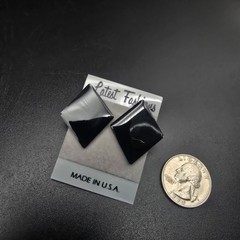 Black Enamel Diamond Shape Stud Earrings Vintage 1980s NOS On Card