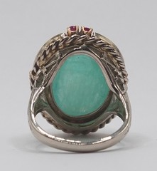 Vintage 14k gold, ruby & diamond accented, 15ct cabochon emerald ring, size 5.50