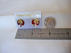 VINTAGE SAMUEL HUANG DESIGNER CLOISONNE PHOENIX PURPLE RED ENAMEL STUD EARRINGS