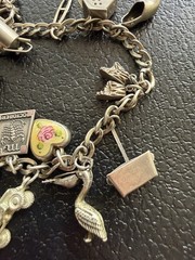 Vintage Sterling Silver Guilloche Hearts Turtle Articulated 19 Charms 44g