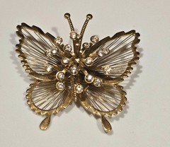 Vintage Monet butterfly brooch intricate wired wings and sparkling rhinestones